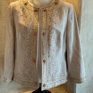 Ann Taylor Cream Blazer with Embellished Detailing Career Wear
